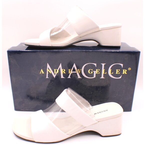 Magic Andrew Geller Smooth White Sandals Size 7.5 M AG11295 Slip On Heels w/ Box - Picture 1 of 14